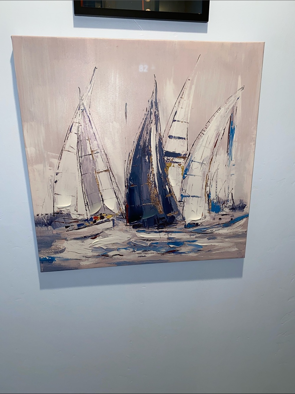 Sailboat Canvas Art in Blue and White - Coastal Wall Painting - Picture 2 of 7